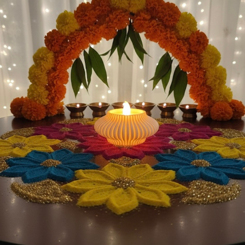 ✨ Golden Ray Diya Combo – Set of 3 LED Diyas with Cells ✨