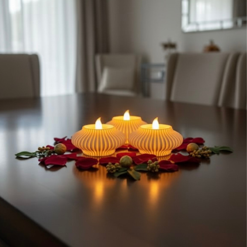 ✨ Golden Ray Diya Combo – Set of 3 LED Diyas with Cells ✨