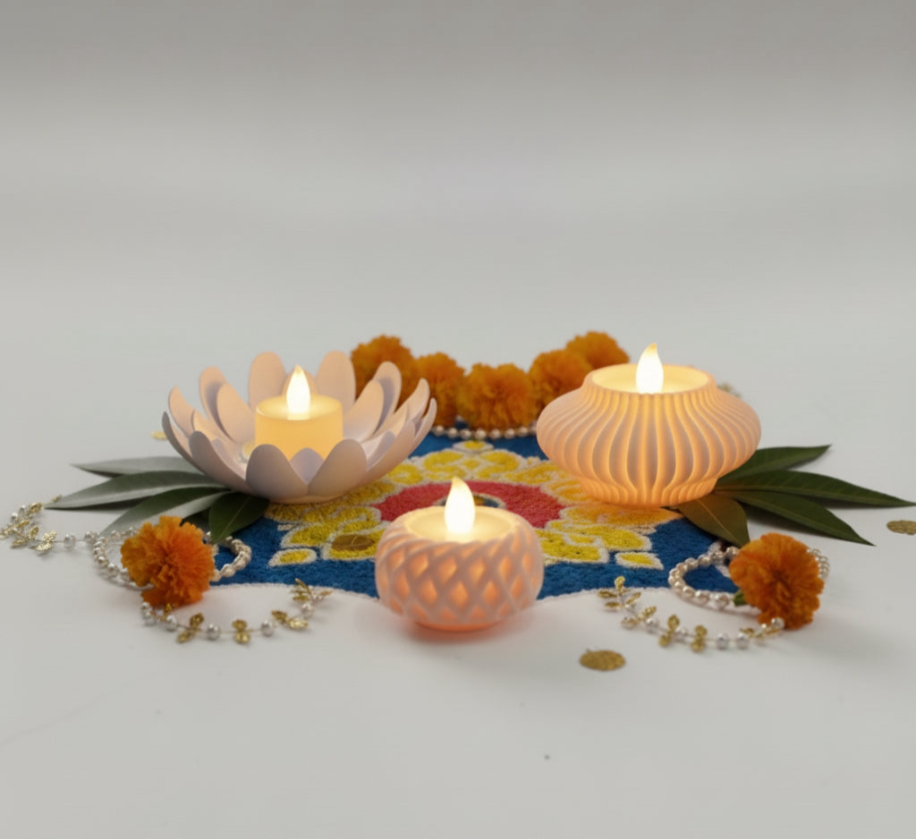 ✨ Festive Glow Diya Combo – Set of 3 LED Diyas with Cells ✨