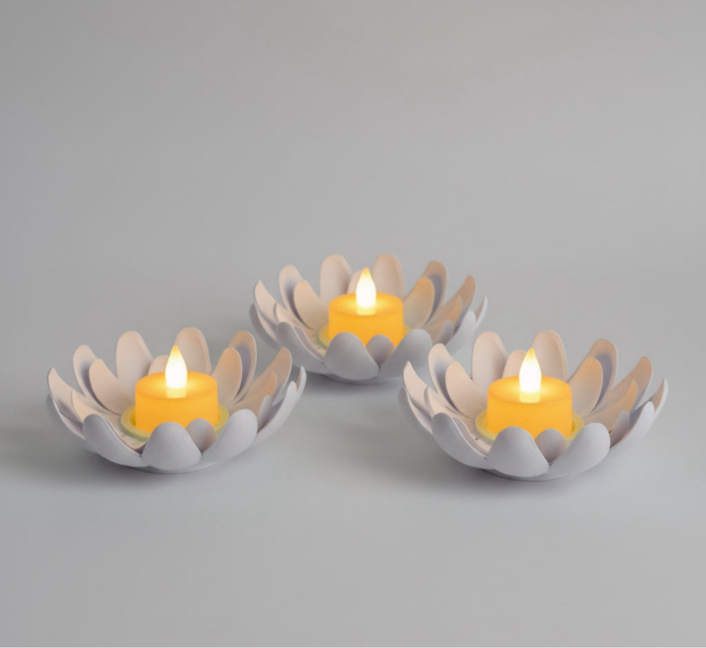 ✨ Petal Diya – Set of 3 LED Diyas with Cells ✨