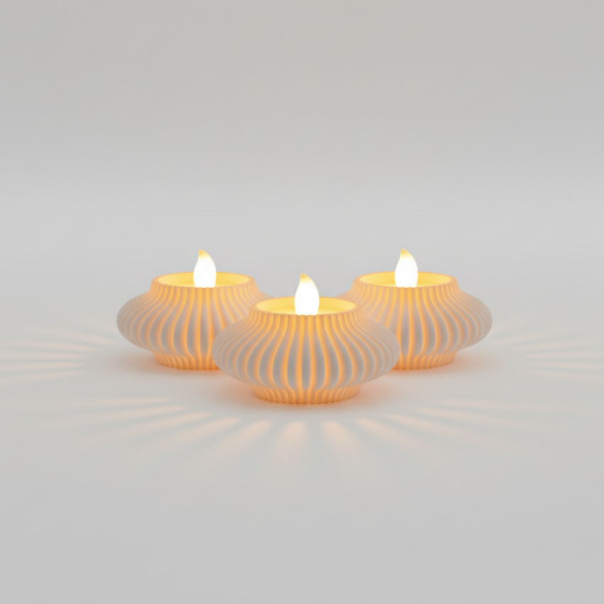 ✨ Golden Ray Diya Combo – Set of 3 LED Diyas with Cells ✨
