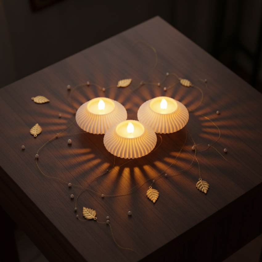 ✨ Golden Ray Diya Combo – Set of 3 LED Diyas with Cells ✨