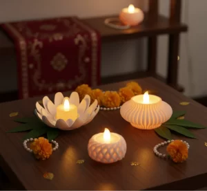 Festive Glow Diya Combo: Set of 3 LED Diyas with Cells